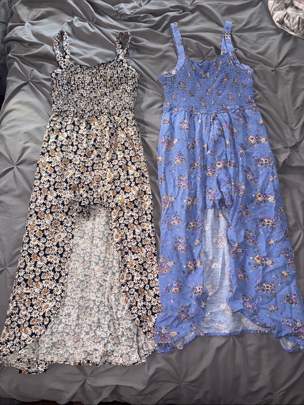 art class Black Daisy Hi-Low romper and Blue Floral Smocked romper Set